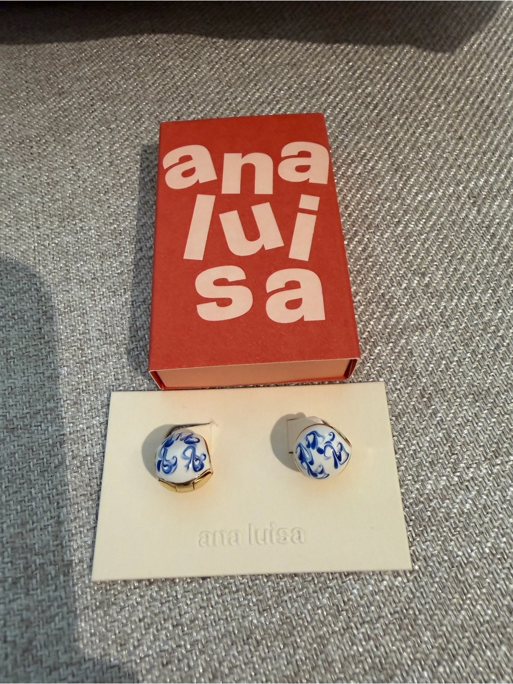 ana luisa 
Blue & White Porcelain Button Earrings